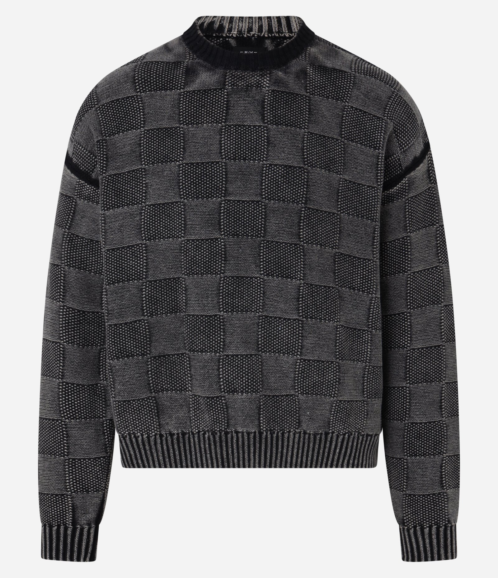 Suéter Boxy em Algodão Estonado em Textura Jacquard e Xadrez Preto 6
