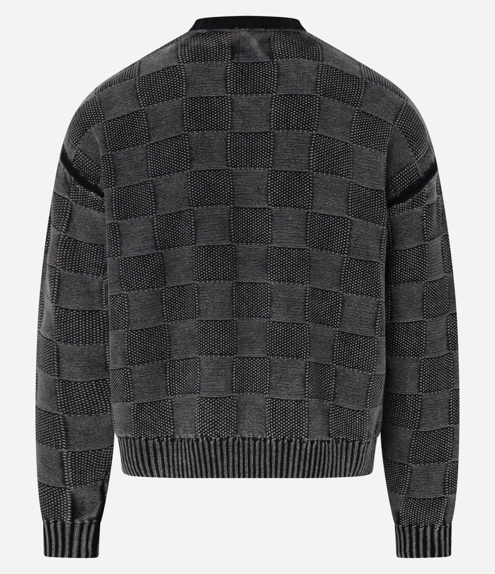 Suéter Boxy em Algodão Estonado em Textura Jacquard e Xadrez Preto 8