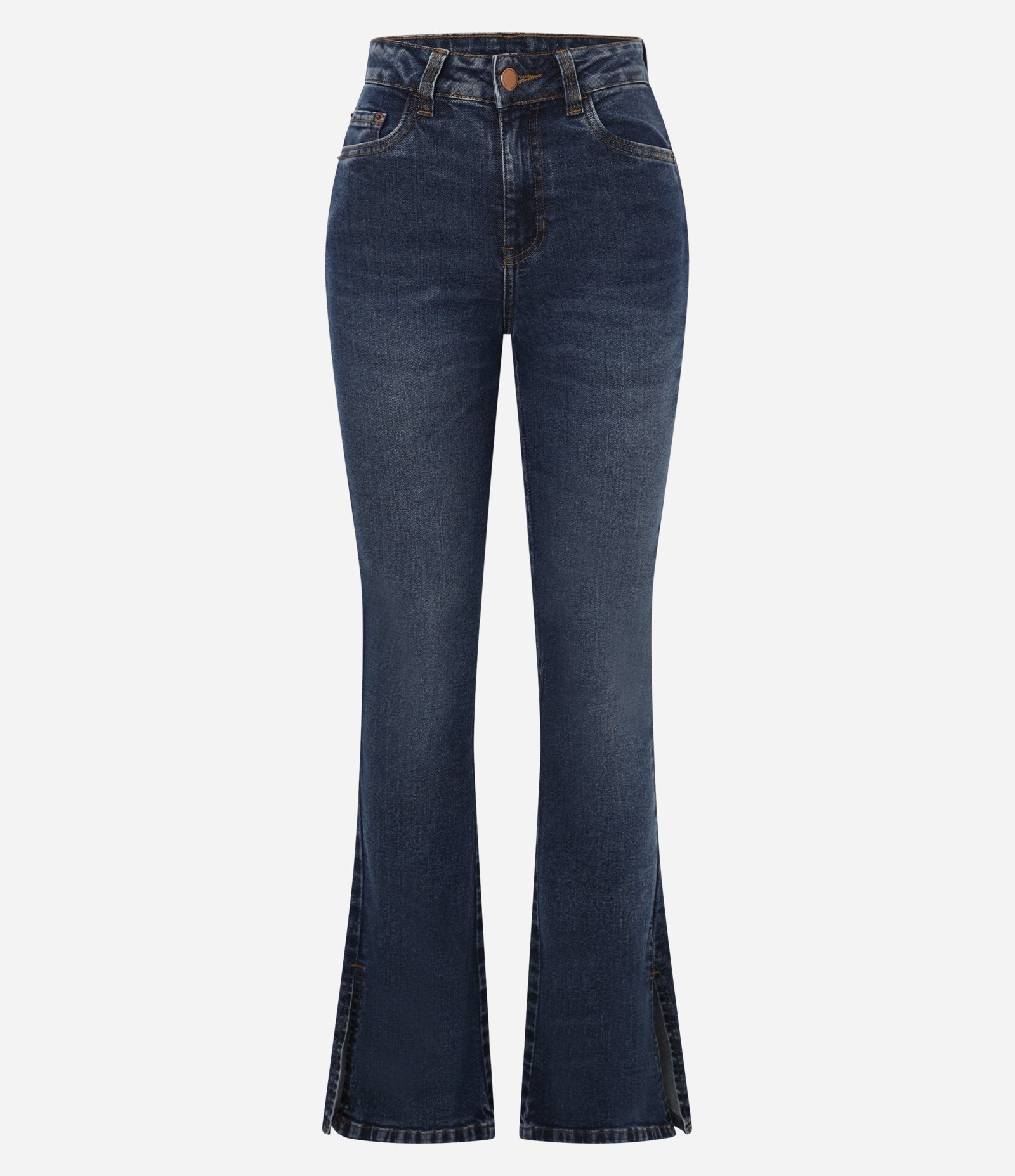 Calça Bootcut em Jeans com Cintura Alta e Fenda na Barra Azul Escuro 5