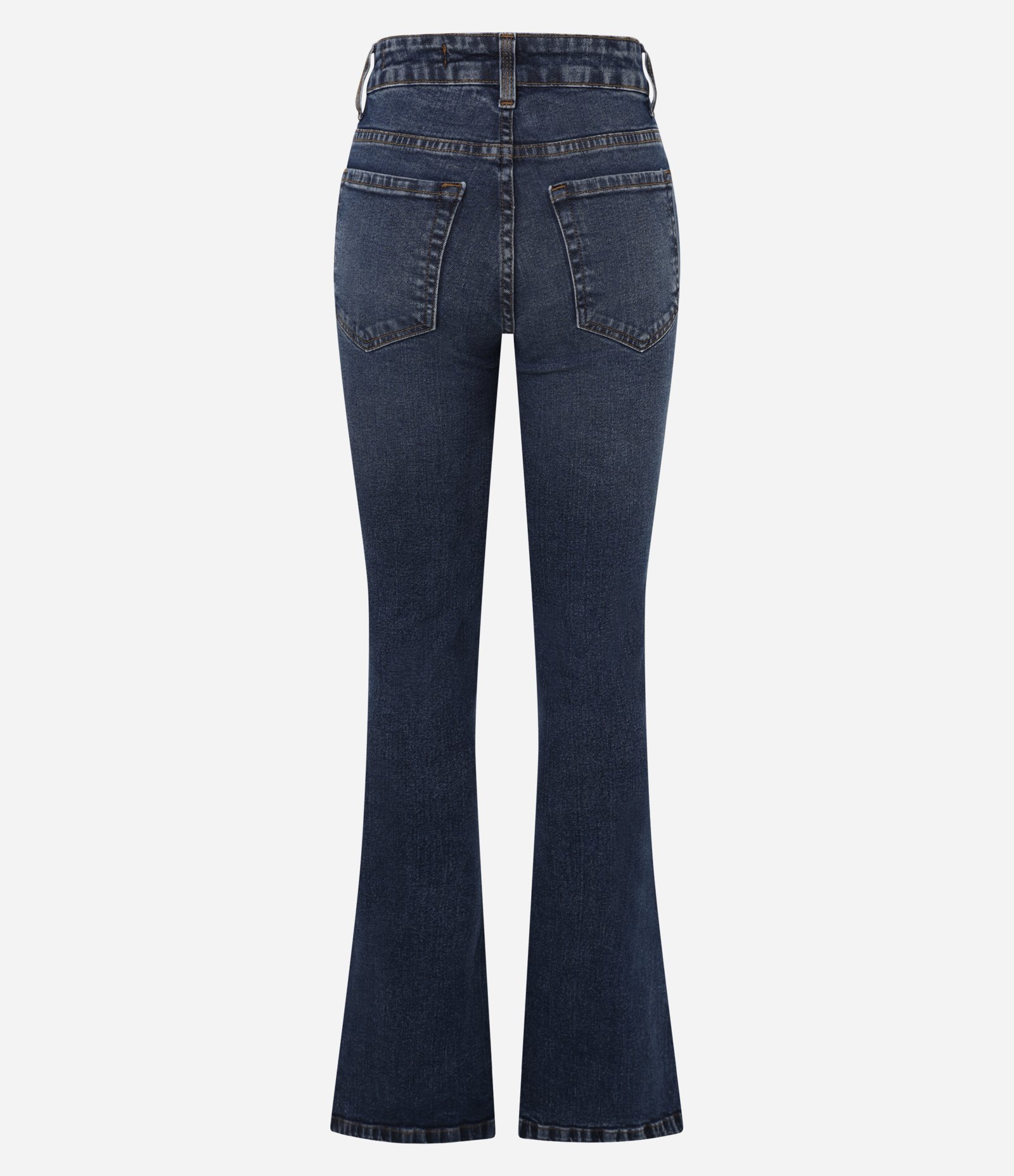 Calça Bootcut em Jeans com Cintura Alta e Fenda na Barra Azul Escuro 6