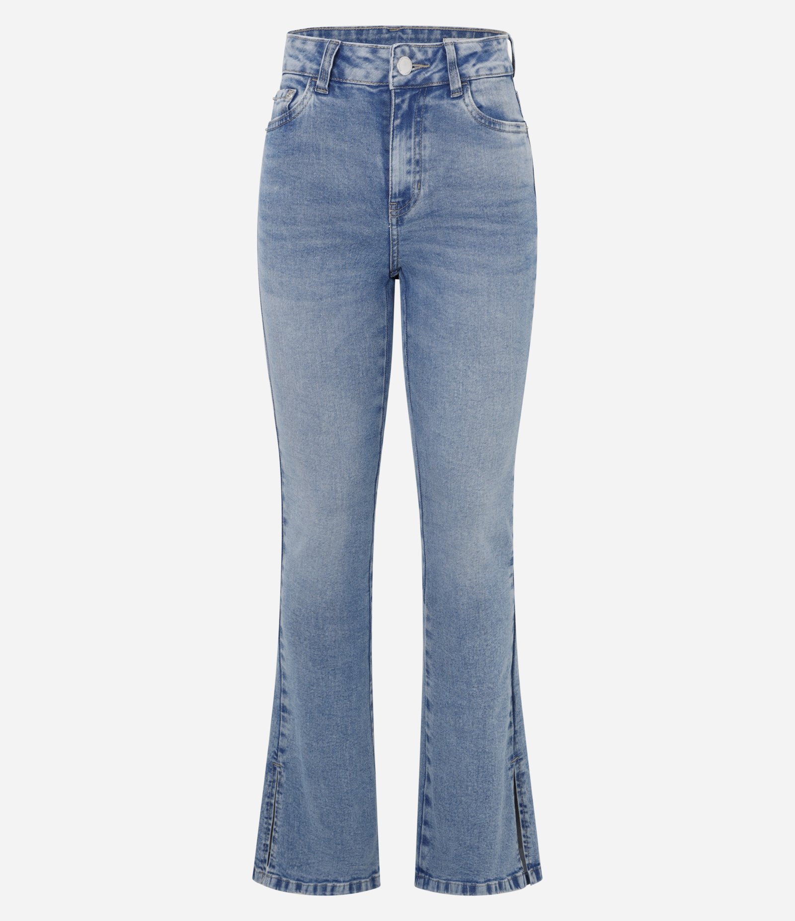 Calça Bootcut em Jeans com Cintura Alta e Abertura Lateral na Barra Azul 6