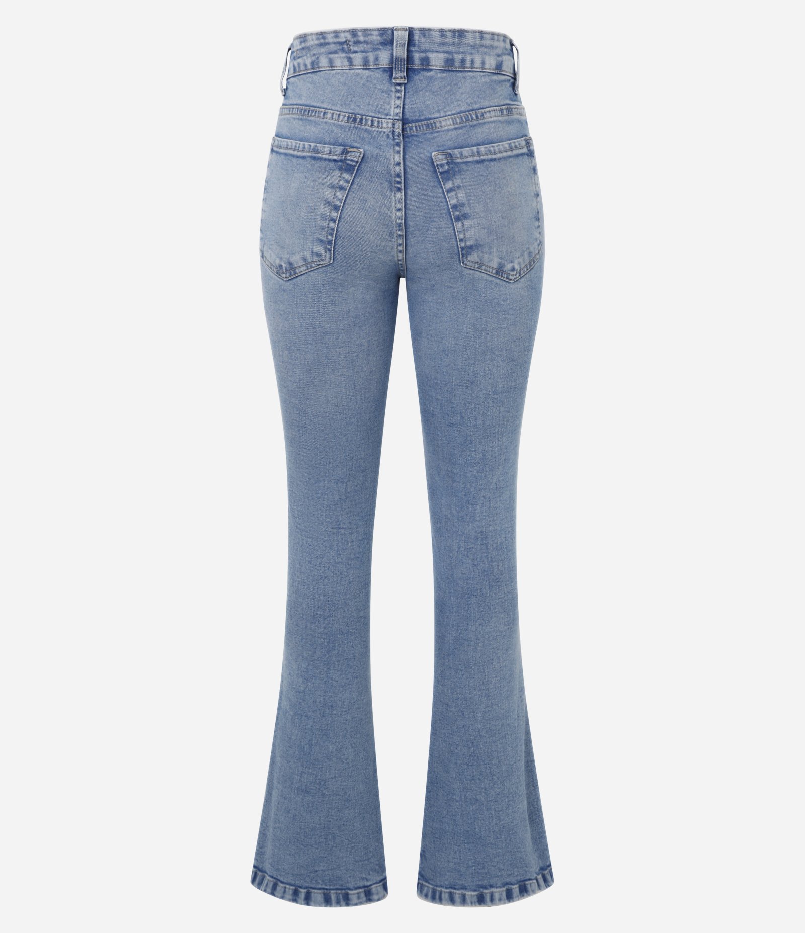 Calça Bootcut em Jeans com Cintura Alta e Abertura Lateral na Barra Azul 7