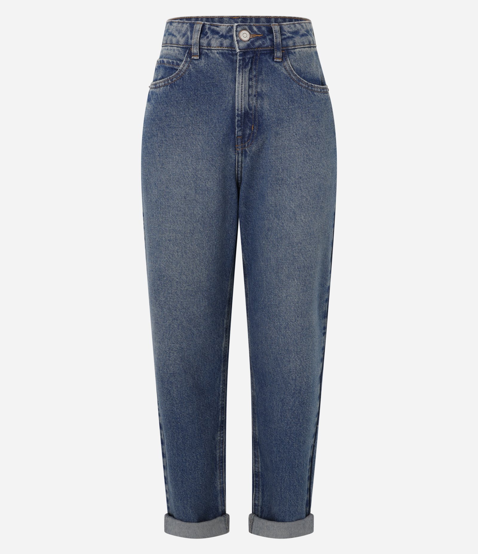 Calça Mom Jeans com Cintura Alta e Lavagem Dirty Azul 4