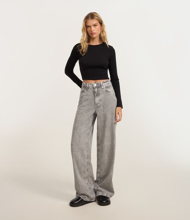 Calça Wide Leg em Jeans com Cintura Alta