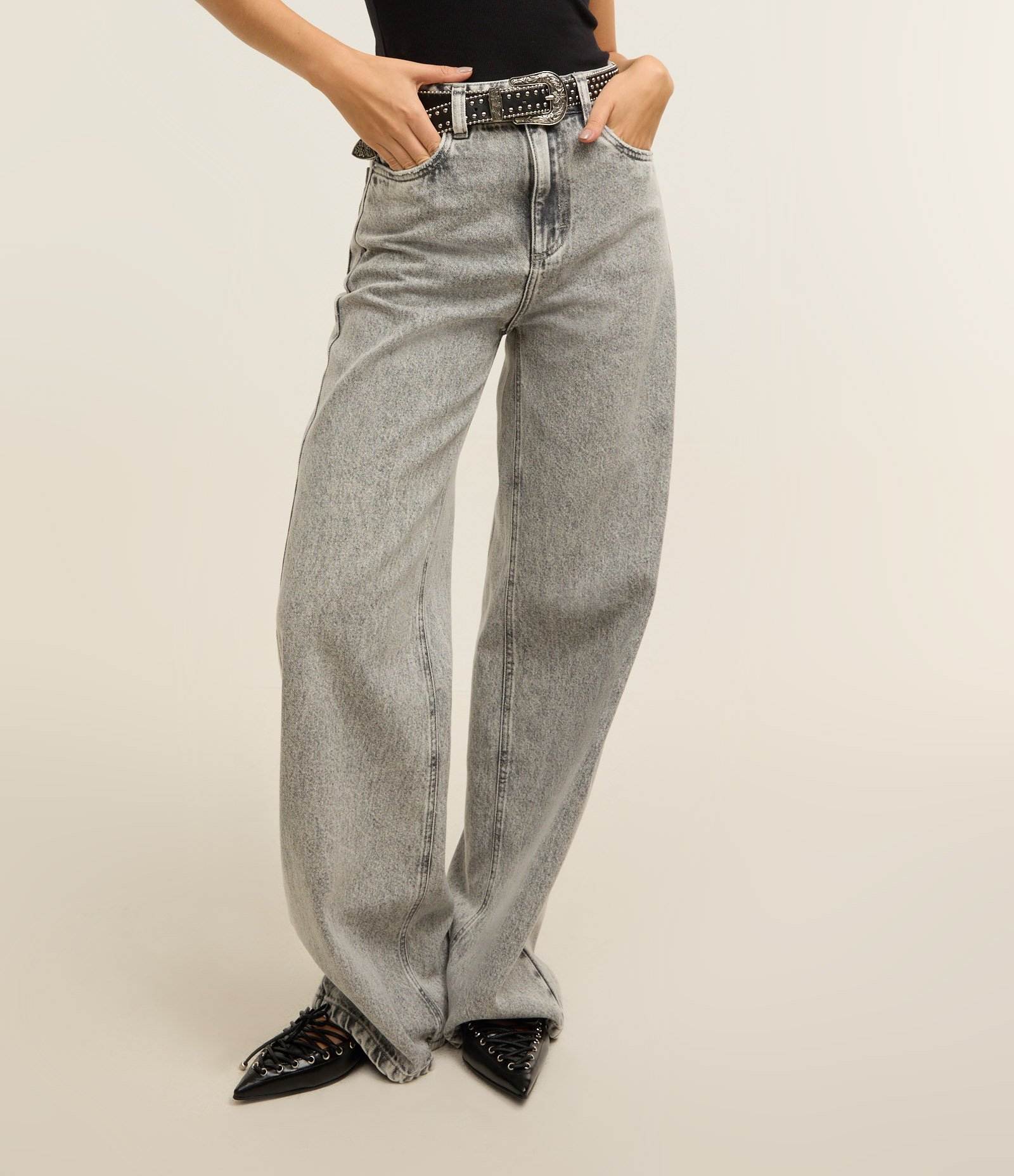 Calça Wide Leg em Jeans com Cintura Alta Cinza 3