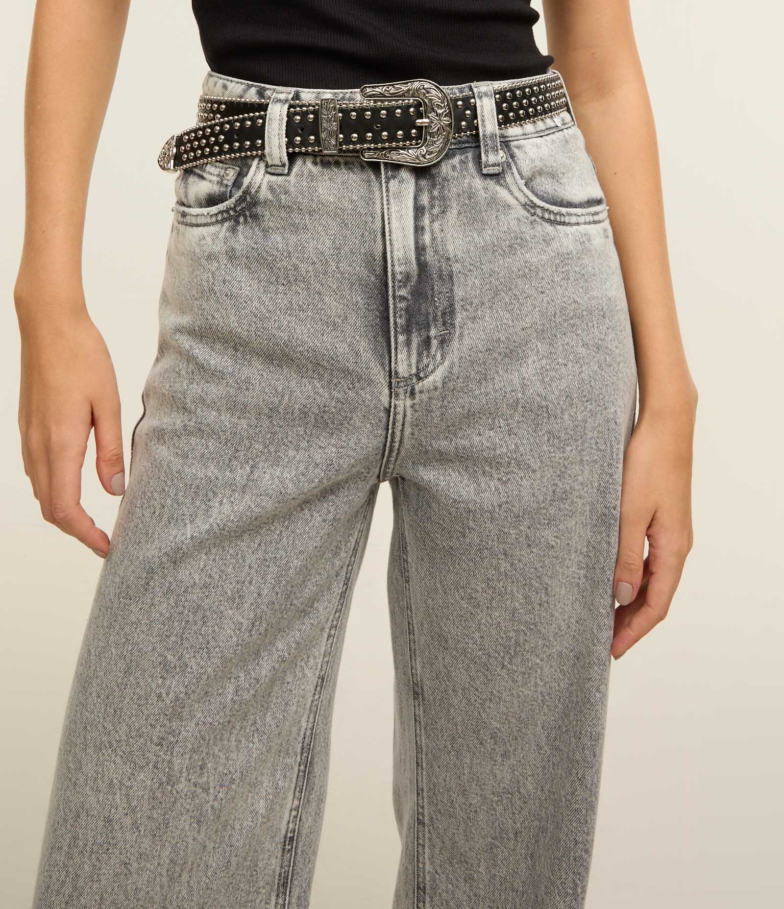 Calça Wide Leg em Jeans com Cintura Alta Cinza 4