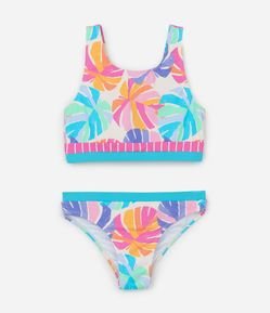Biquíni Infantil com Proteção UV e Estampa Folhagens - Tam 5 a 14 Anos