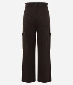 Calça Cargo Cintura Alta em Sarja com Bolso Lateral