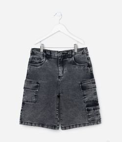 Bermuda Infantil em Jeans com Bolsos Cargo - Tam 5 a 14 Anos