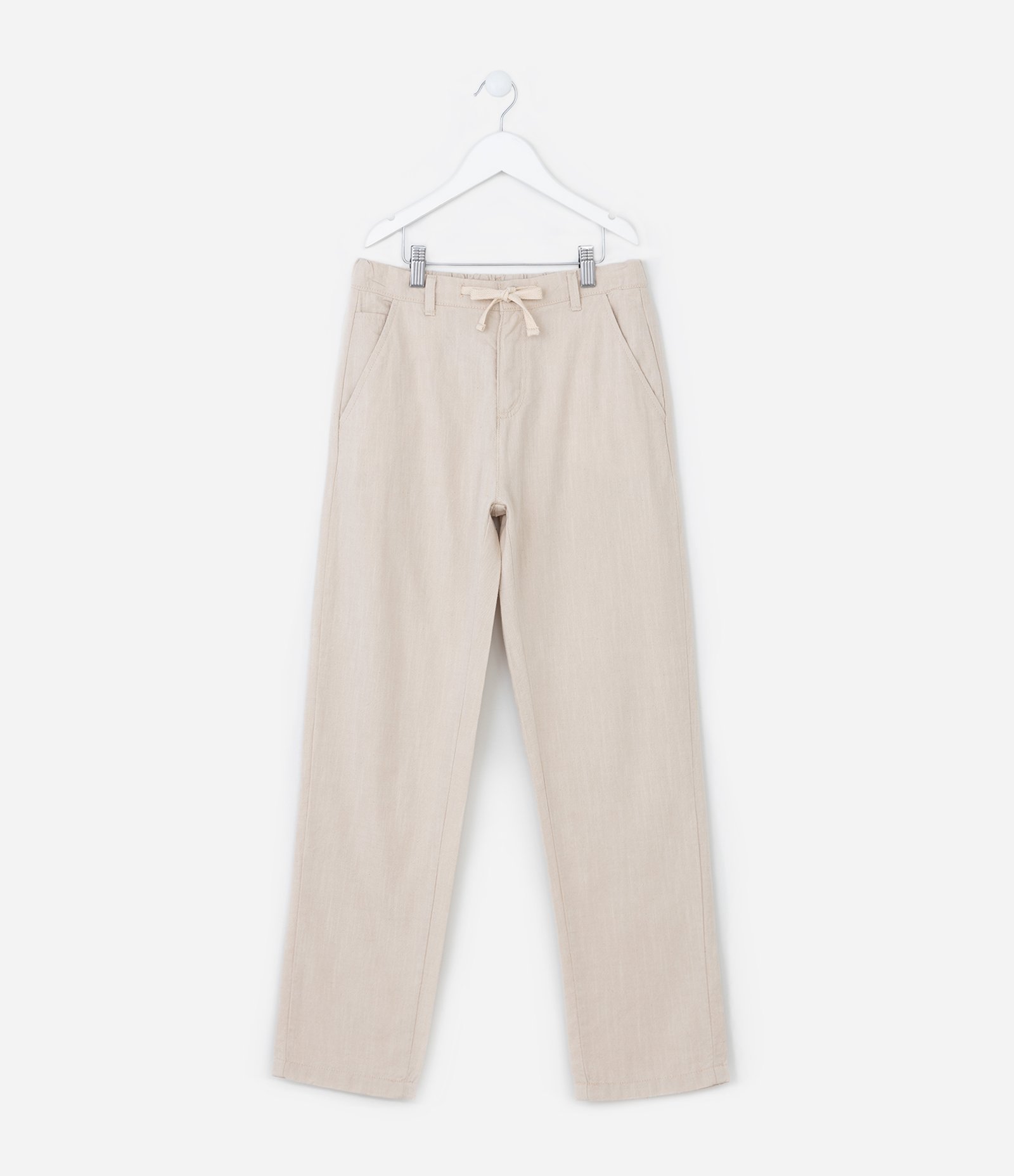 Calça Reta Infantil em Oxford com Bolsos - Tam 5 a 14  Anos Bege 1