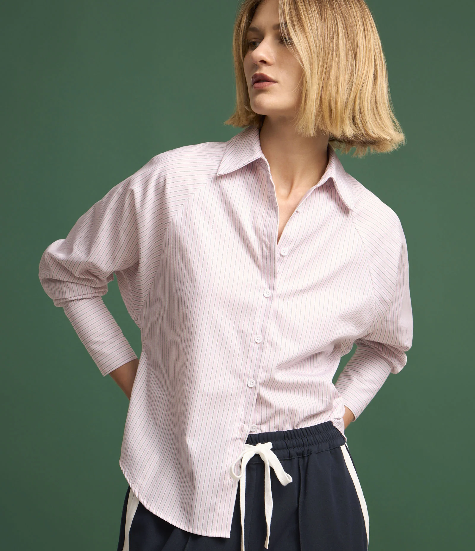 Camisa em Tricoline com Estampa de Listras Branco 1