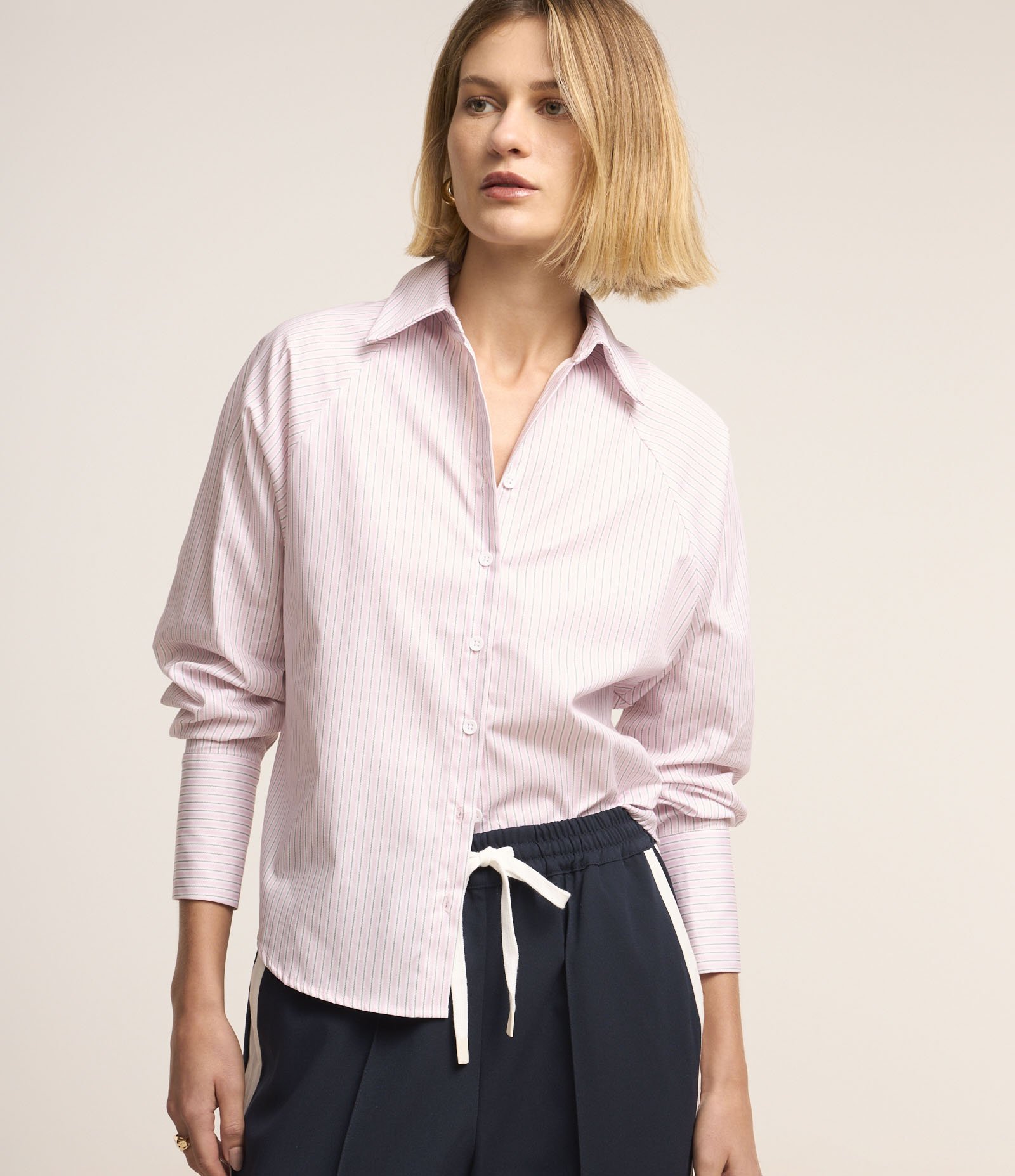 Camisa em Tricoline com Estampa de Listras Branco 3