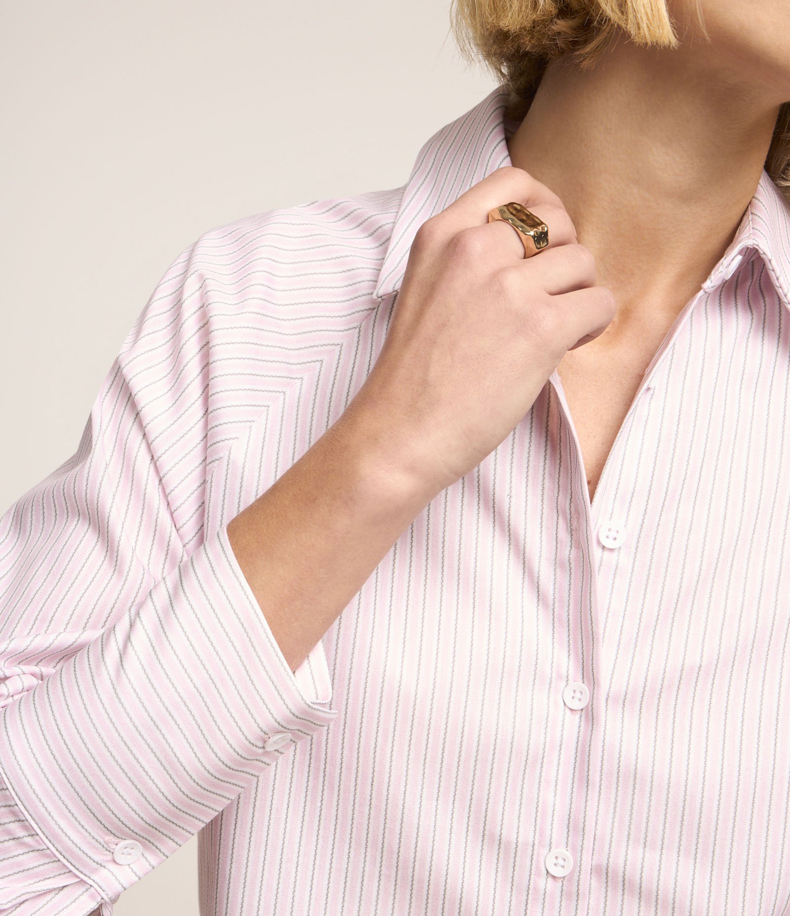 Camisa em Tricoline com Estampa de Listras Branco 5