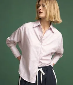 Camisa em Tricoline com Estampa de Listras