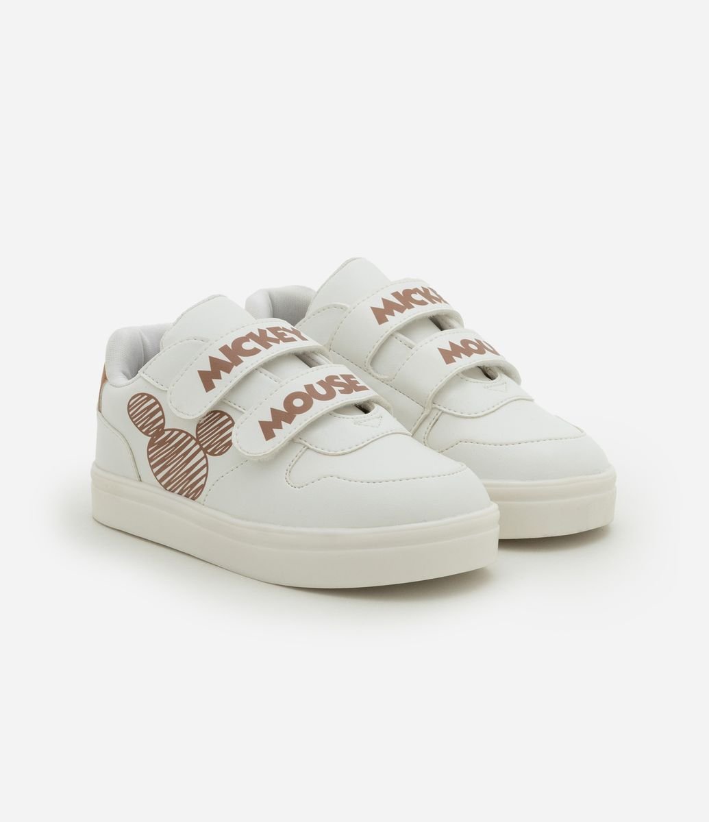 Tênis Infantil em PU com Estampa Mickey e Velcro Tam 20 ao 27 Branco