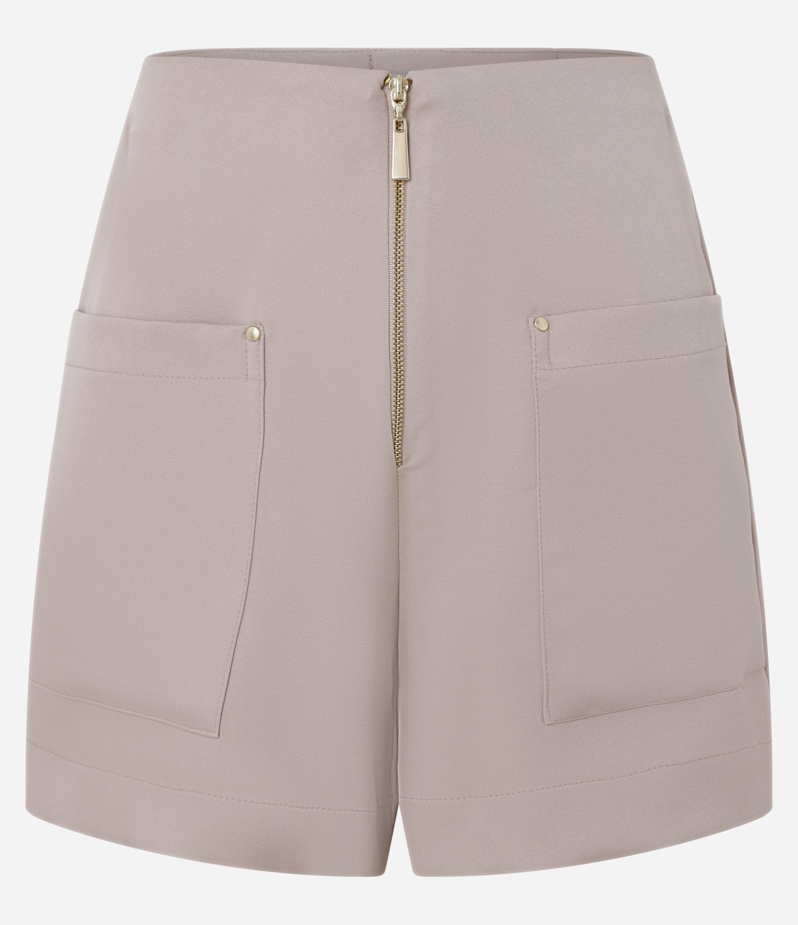 Short em Crepe com Zíper de Metal e Bolsos Aplicados Bege 1