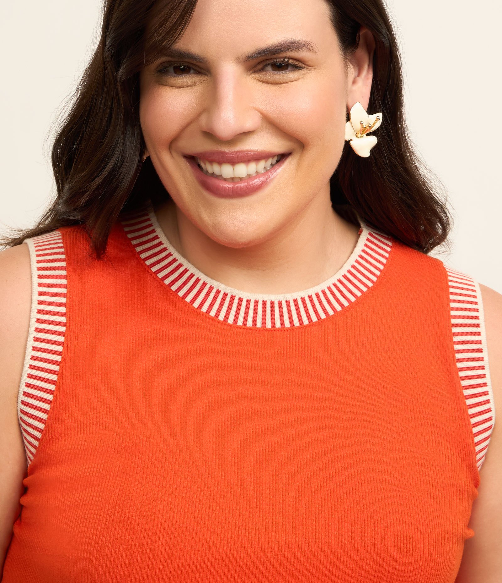 Regata em Ribana com Gola em Tricô Curve & Plus Size Laranja 3