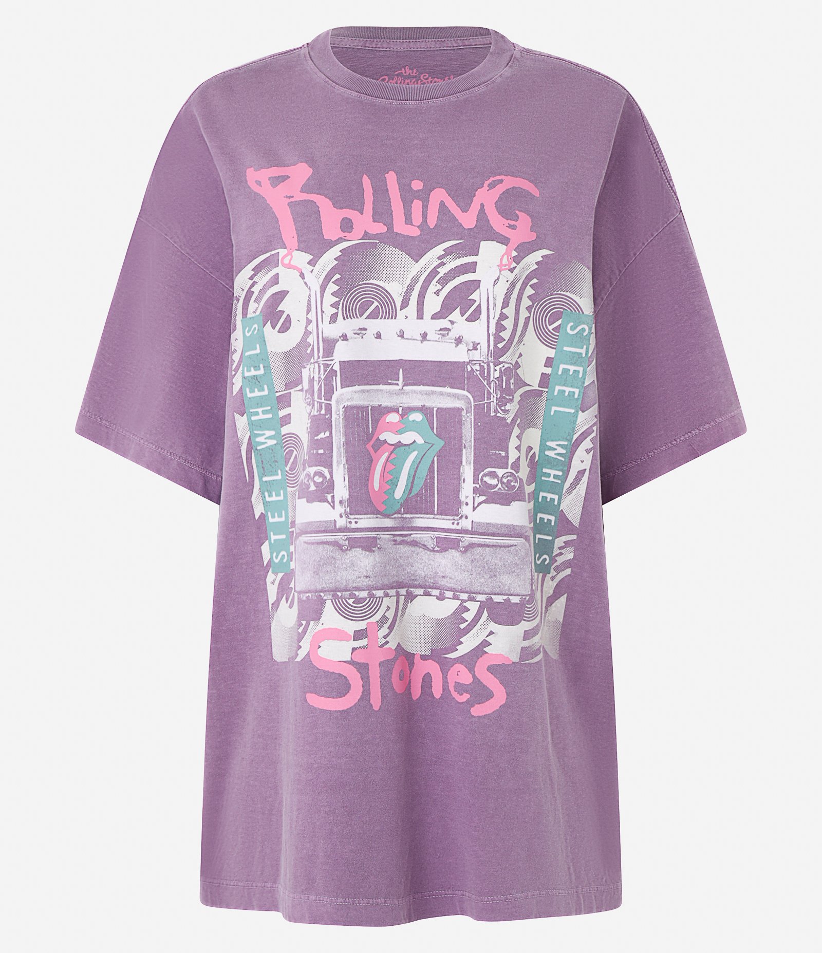 Camiseta Oversized em Algodão Estonado com Estampa Rolling Stones Roxo 4