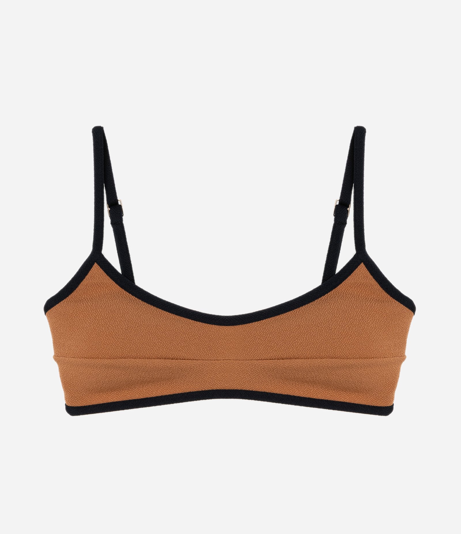 Biquíni Top Camisetinha Texturizado com Viés Contrastante Marrom 5