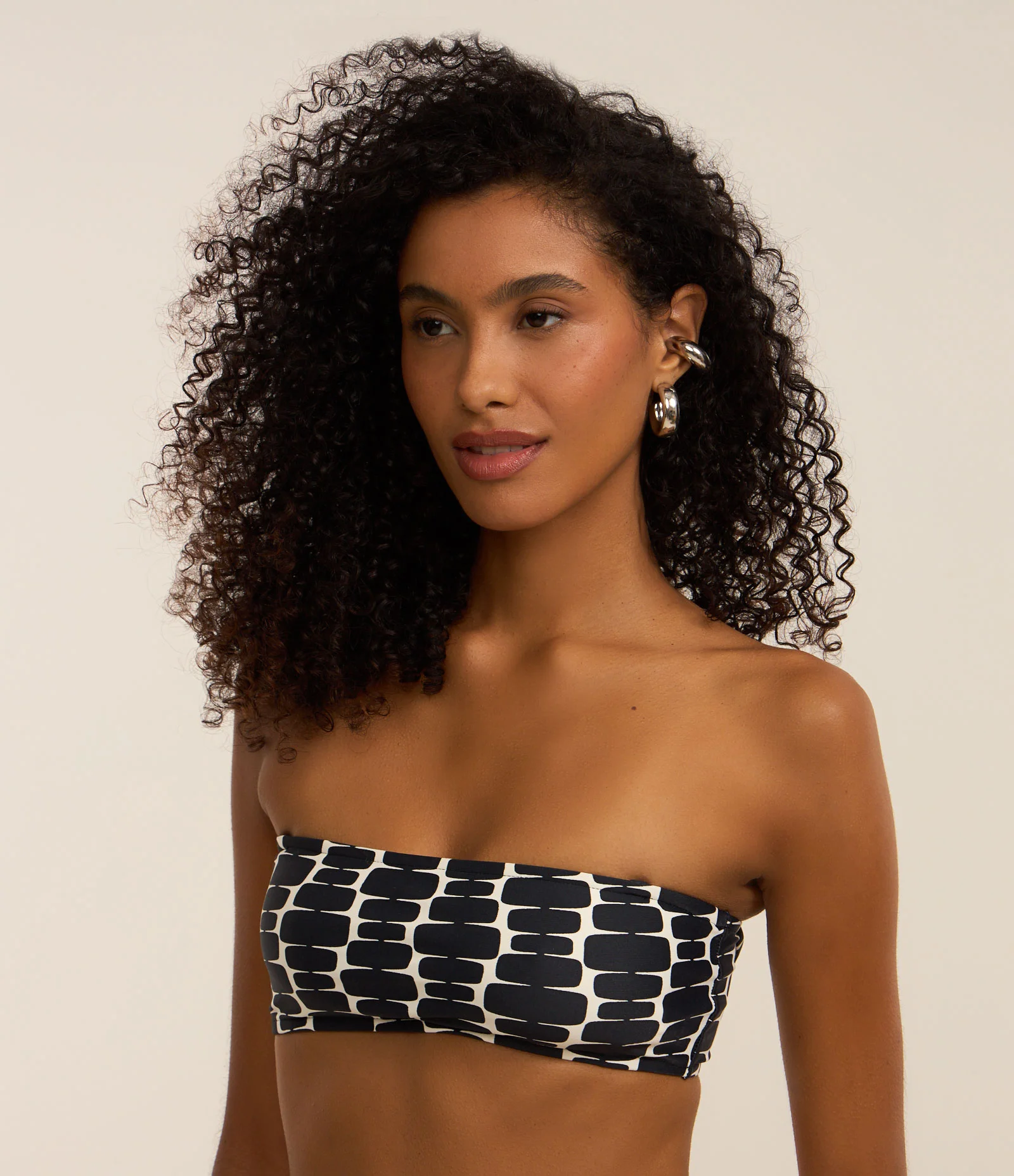 Biquíni Top Bandeau em Microfibra com Estampa Geométrica Preto 1