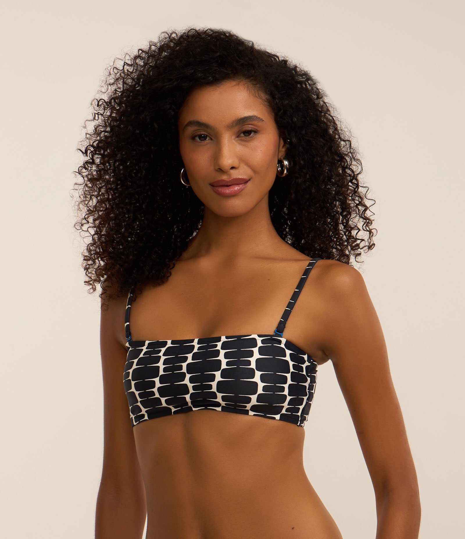 Biquíni Top Bandeau em Microfibra com Estampa Geométrica Preto 4