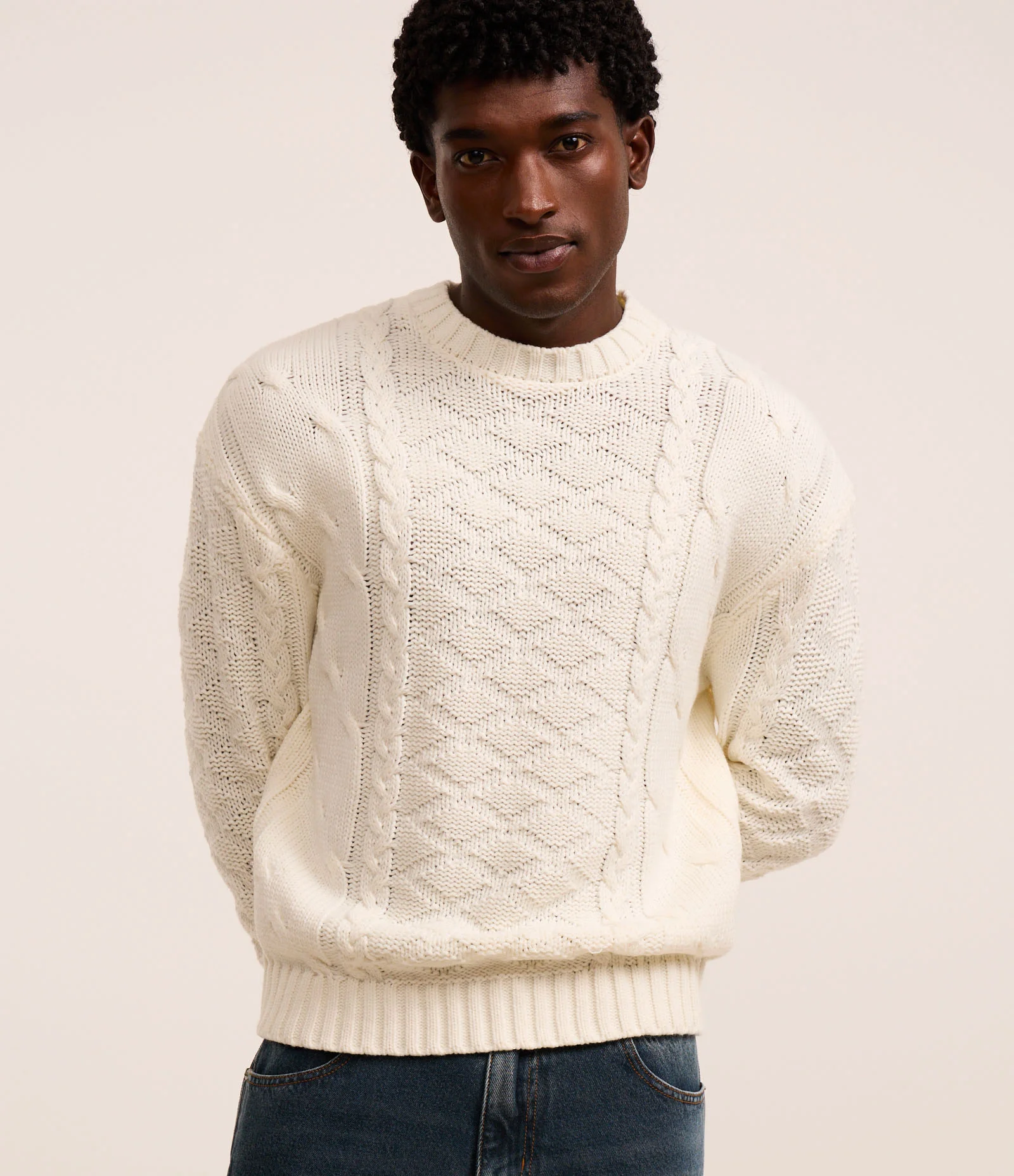 Suéter Boxy em Tricô com Textura Off White 1