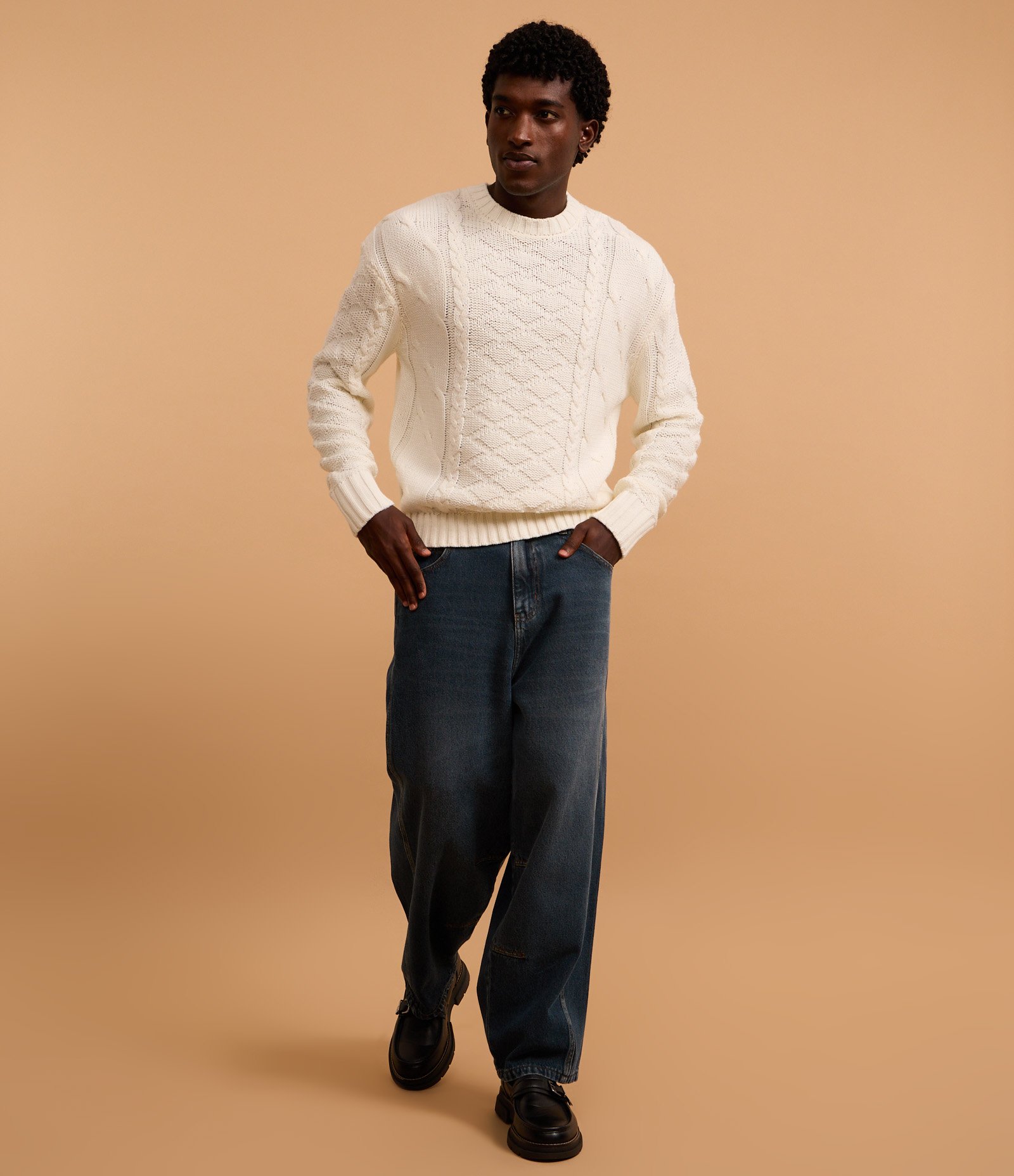 Suéter Boxy em Tricô com Textura Off White 4