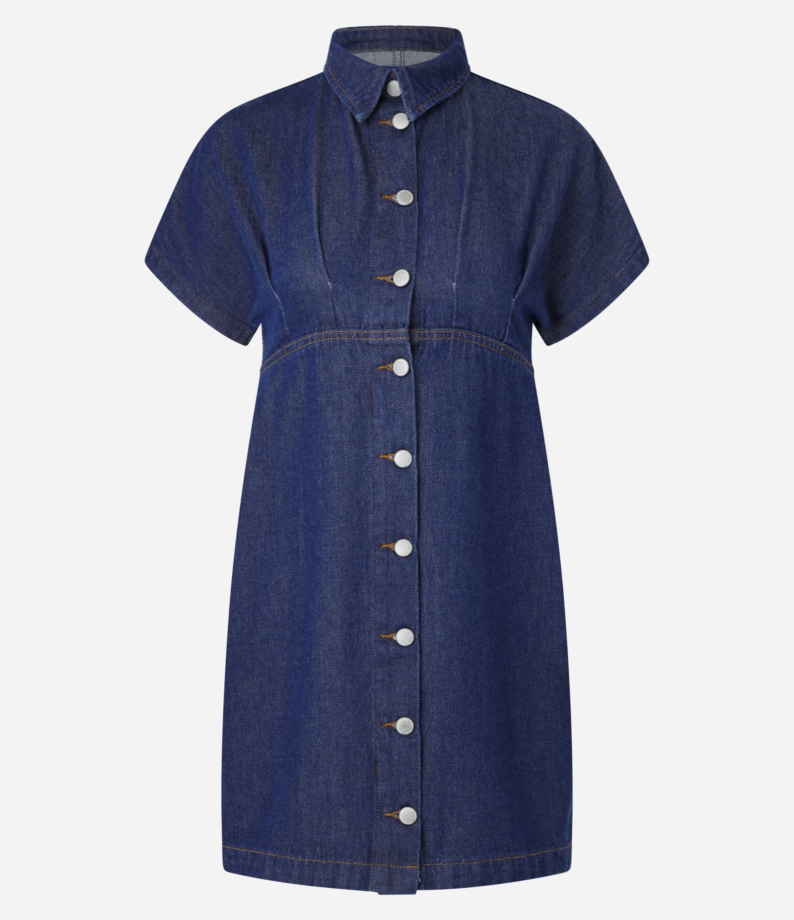 Vestido com Recorte na Cintura Manga Curta Denim Azul 3