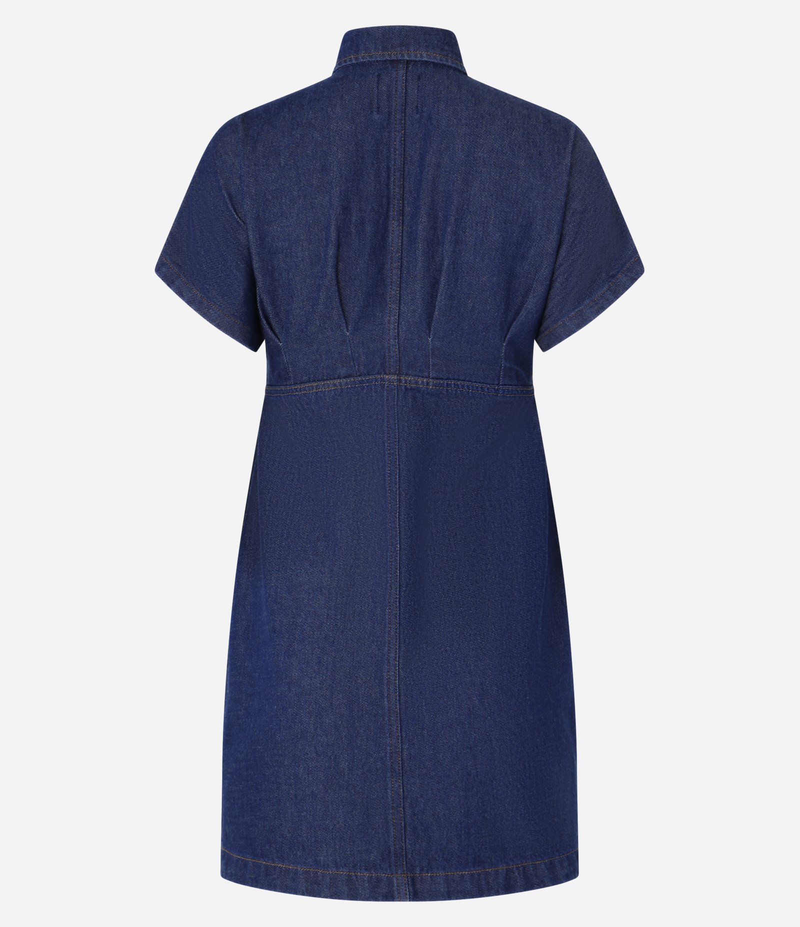 Vestido com Recorte na Cintura Manga Curta Denim Azul 4