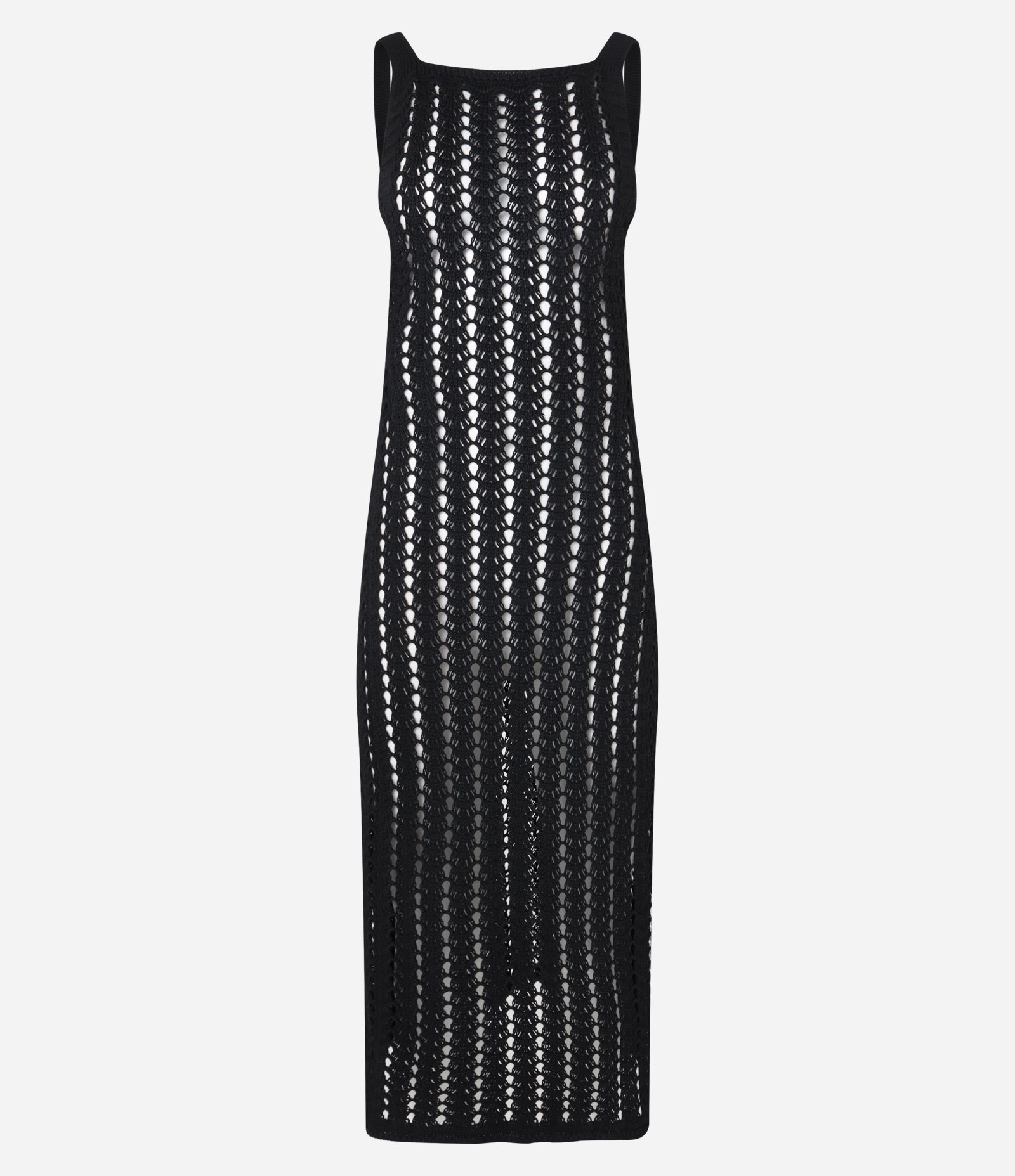 Saida de Praia Vestido Longo com Efeito Crochê Preto 1