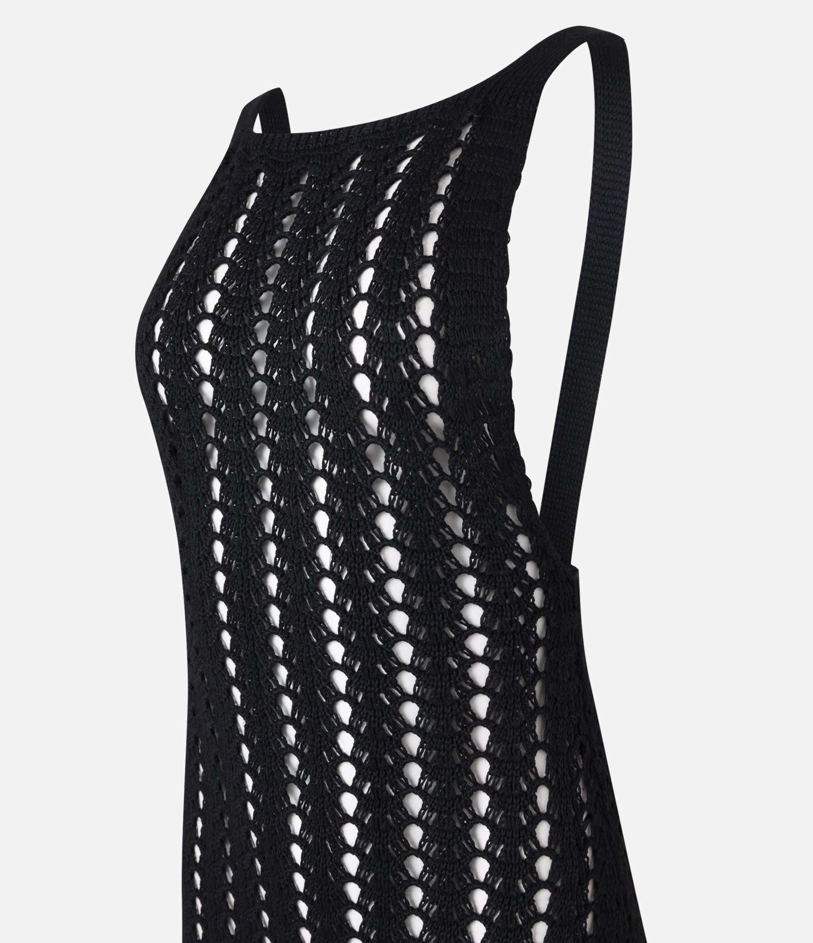 Saida de Praia Vestido Longo com Efeito Crochê Preto 2