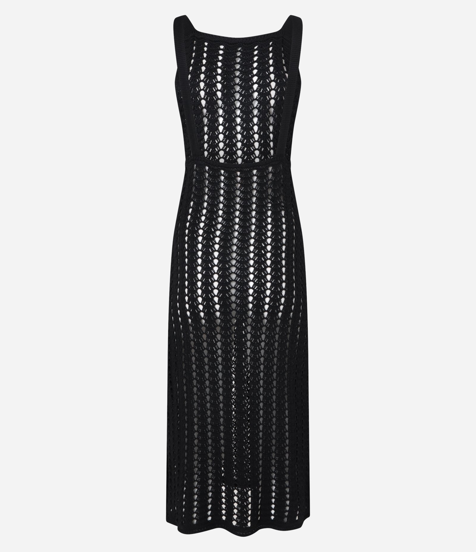 Saida de Praia Vestido Longo com Efeito Crochê Preto 3
