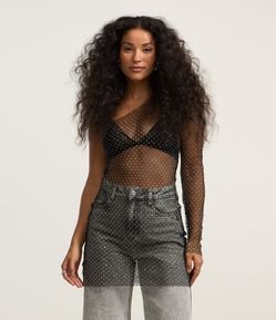 Vestido Ombro Só em Malha Mesh com Fio Metalizado