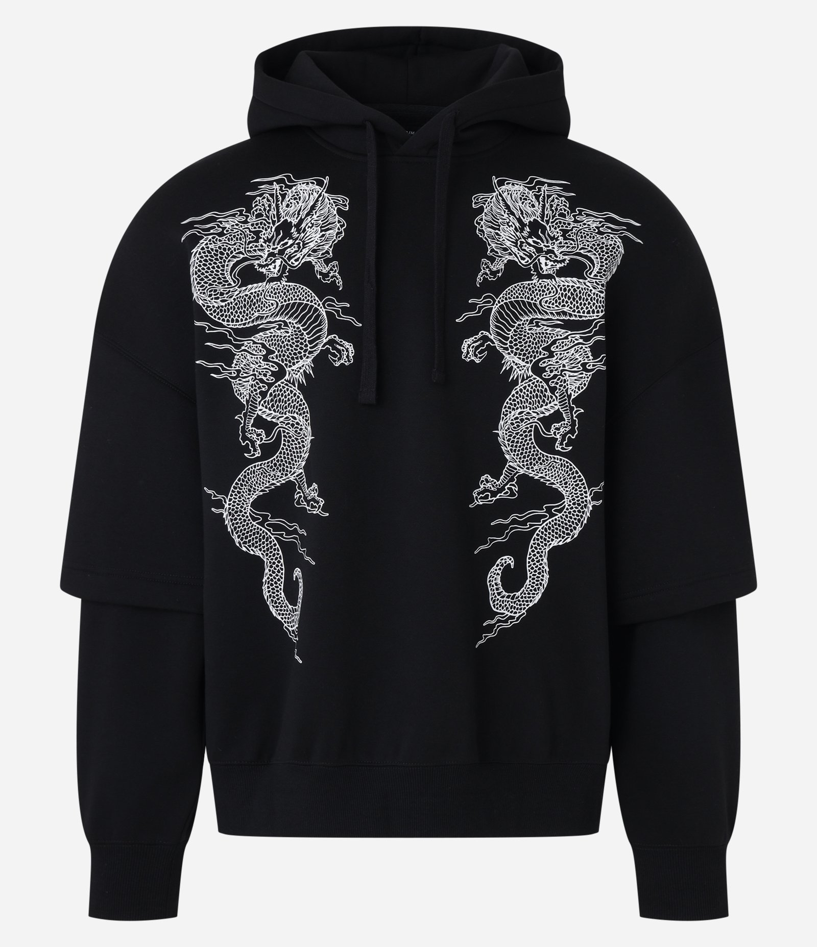 Moletom Boxy em Fleece com Estampa de Dragão e Manga Sobreposta Preto 7