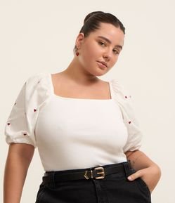 Blusa em Ribana e Manga Bordada de Coração Curve & Plus Size
