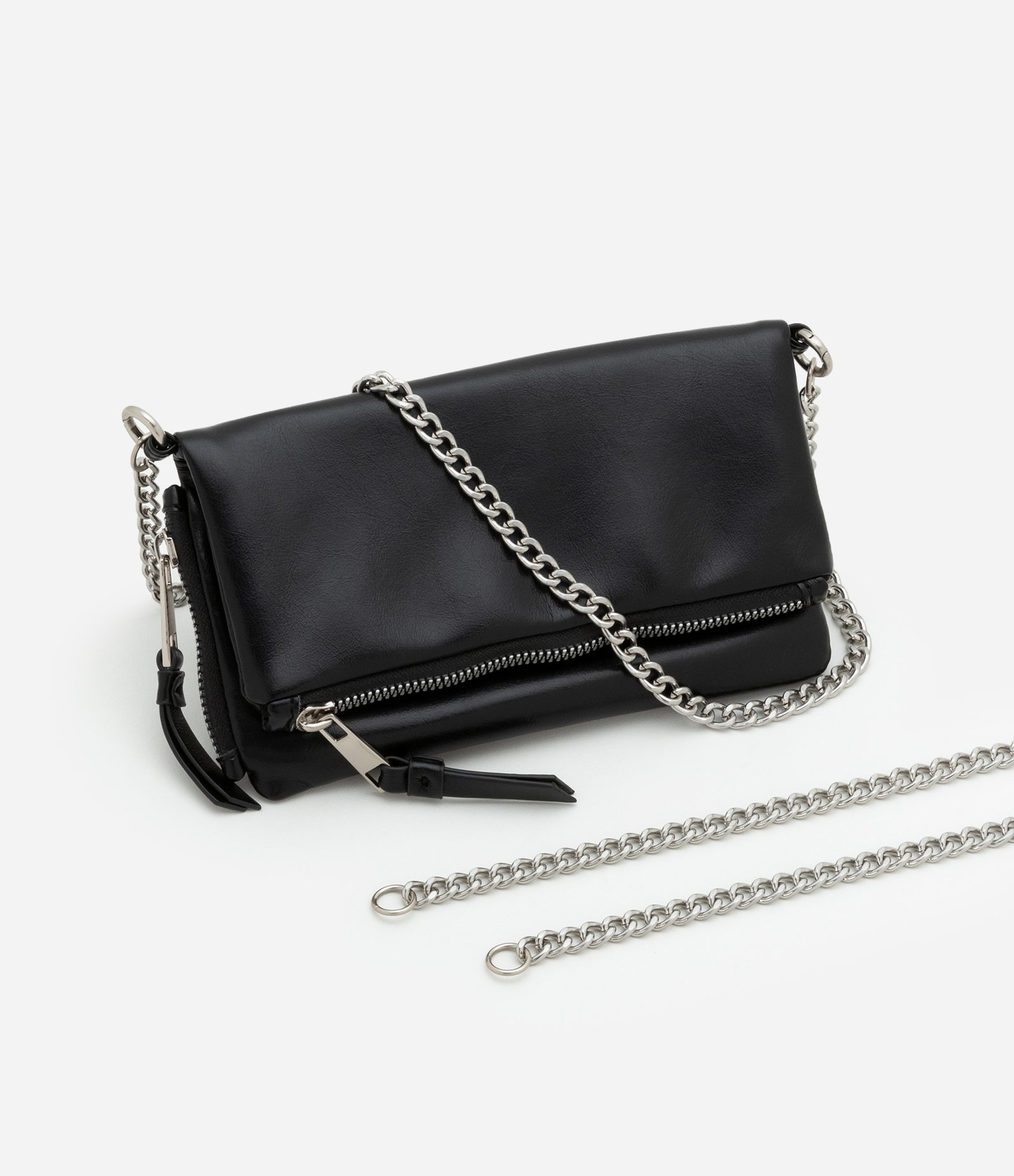 Carteira Envelope Grande com Alça em Corrente Preto 8