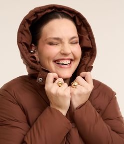 Casaco Puffer com Capuz Cintura Ajustável Curve & Plus Size