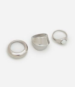 Kit 03 Anéis Perola com Formato Bold e Pérola Aplicada