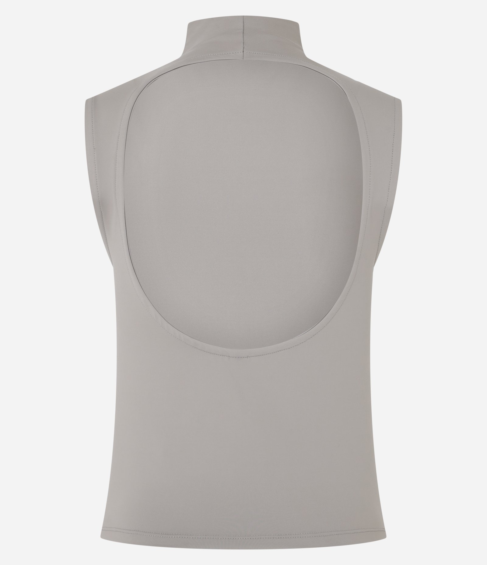 Blusa Sem Manga em Microfibra com Gola Alta e Decote nas Costas Cinza 6