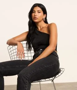Blusa Cropped em Algodão com Um Ombro Só