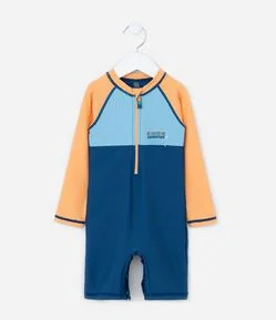 Macacão Infantil com Proteção UV e Blocos de Cor - Tam 1 a 4 Anos