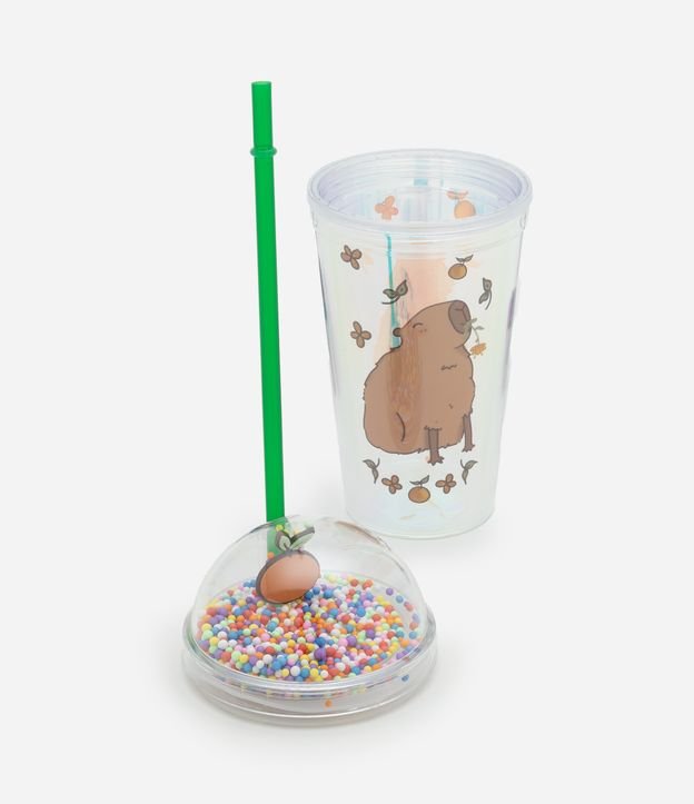 Copo com Canudo Reutilizável e Estampa Capivara 400 ml