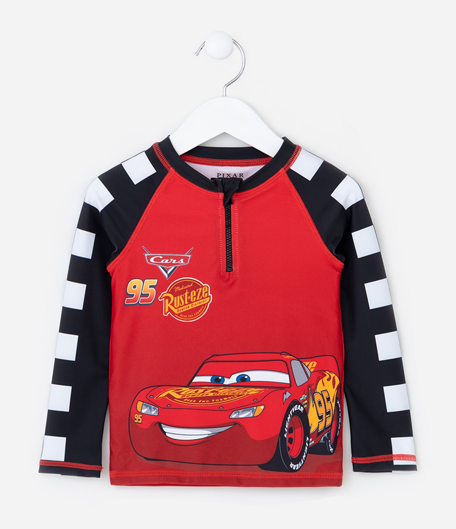 Conjunto Infantil com Proteção UV e Estampa Carros- Tam 1 a 4 Anos Vemelho/Preto/Branco 2