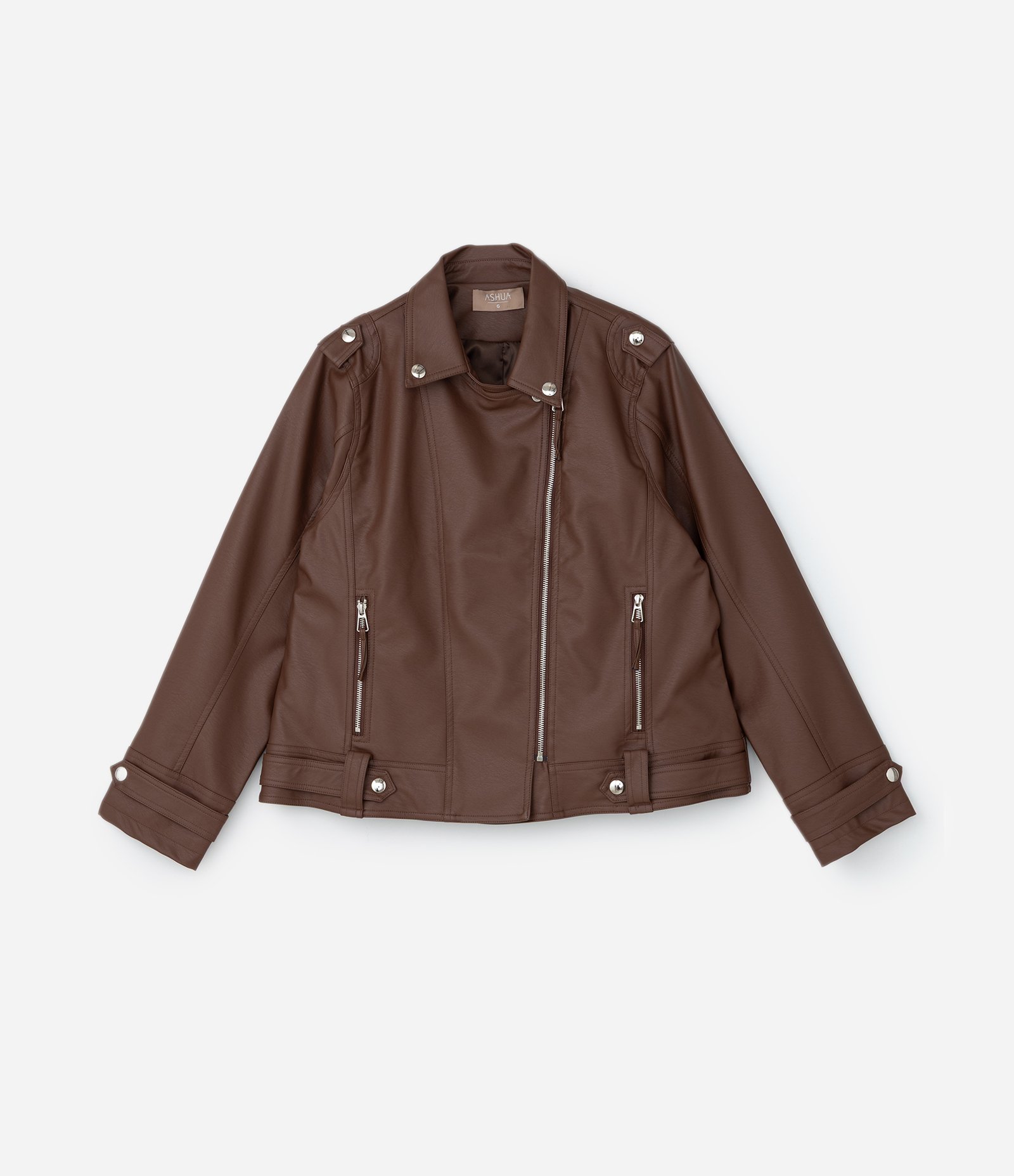 Jaqueta em PU com Botões e Zíper Curve & Plus Size Marrom 5