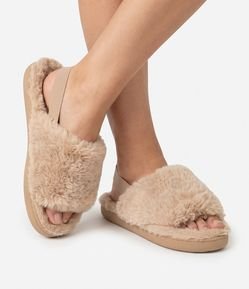 Pantufa Aberta Peludinha com Elástico no Calcanhar