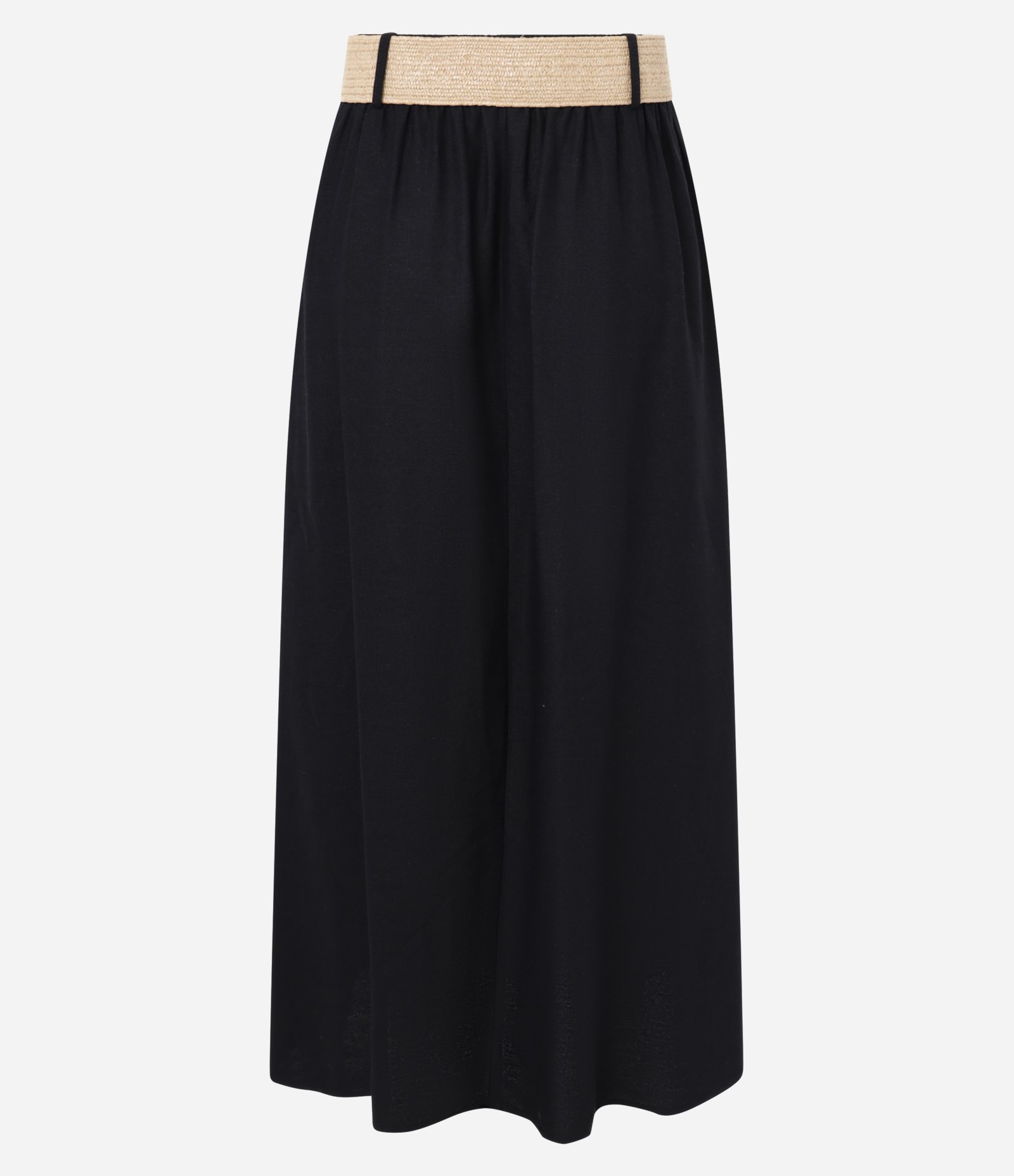 Saia Evasê em Viscolinho com Cinto de Ráfia e Fivela Redonda Preto 6