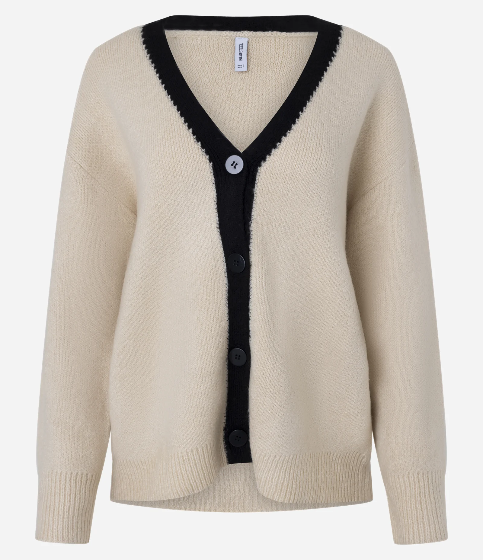 Cardigan Alongado em Tricô Texturizado com Linhas Contrastante e Botões Bege 1