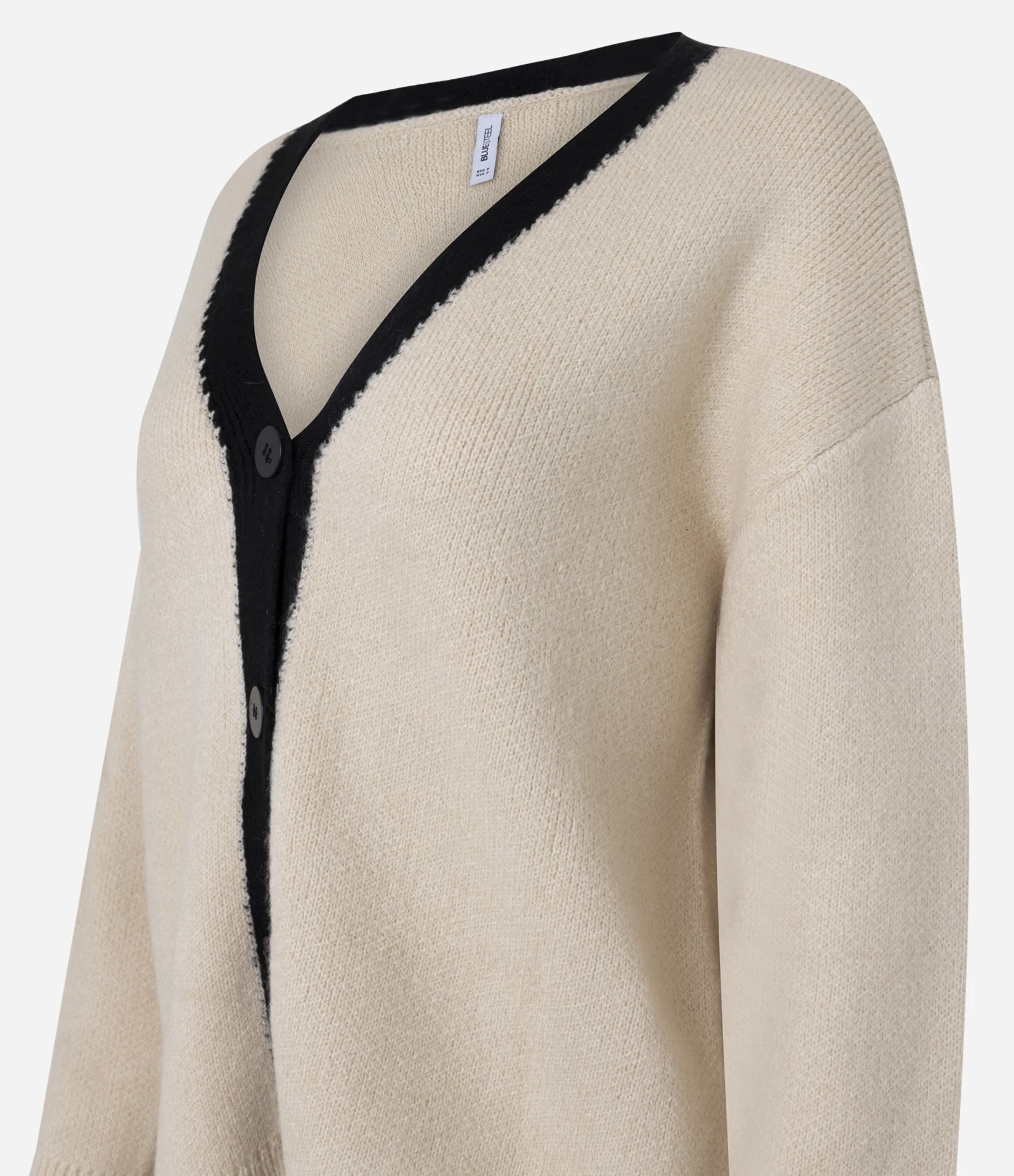 Cardigan Alongado em Tricô Texturizado com Linhas Contrastante e Botões Bege 2