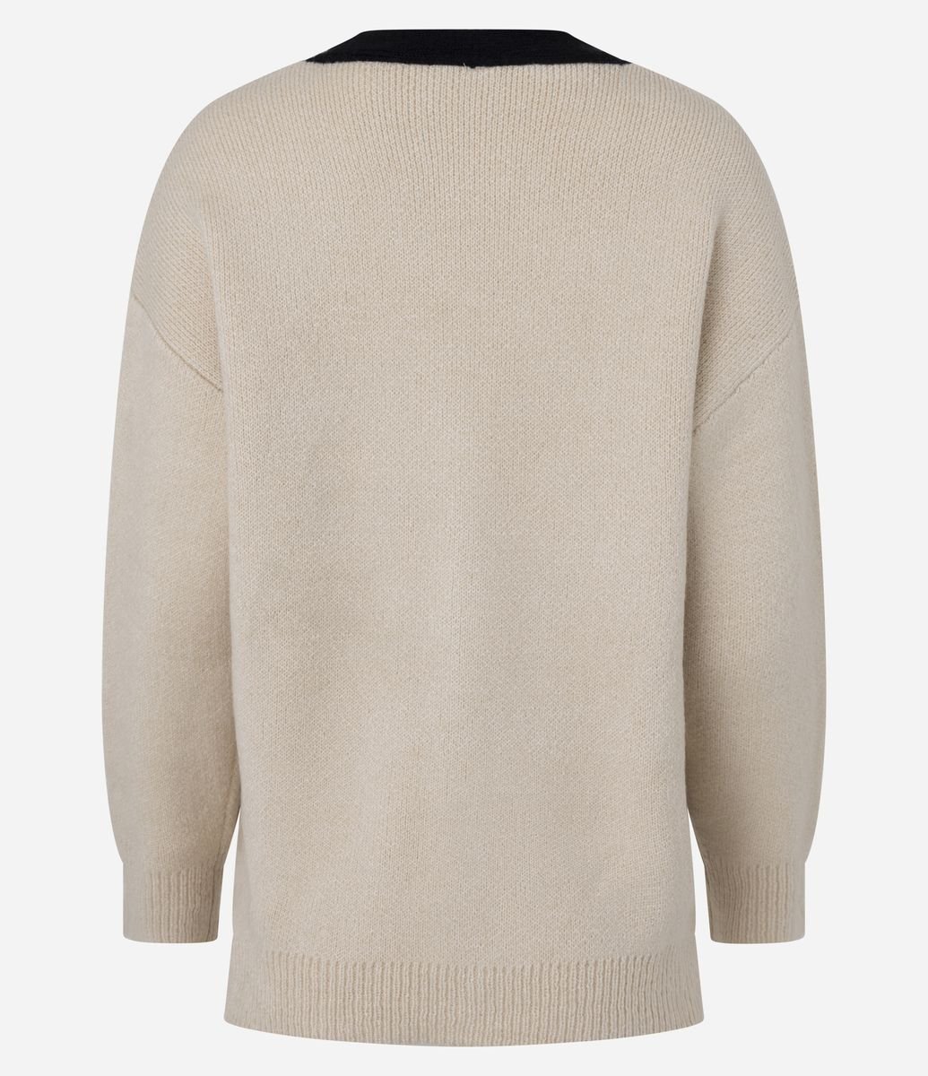 Cardigan Alongado em Tricô Texturizado com Linhas Contrastante e