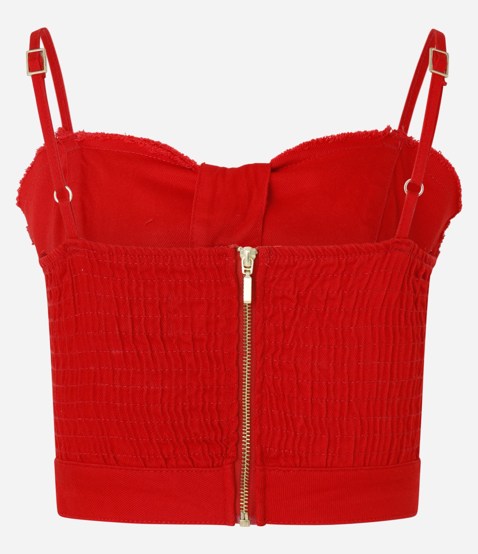 Blusa de Alça em Sarja com Laços e Detalhes Puídos Vermelho 2